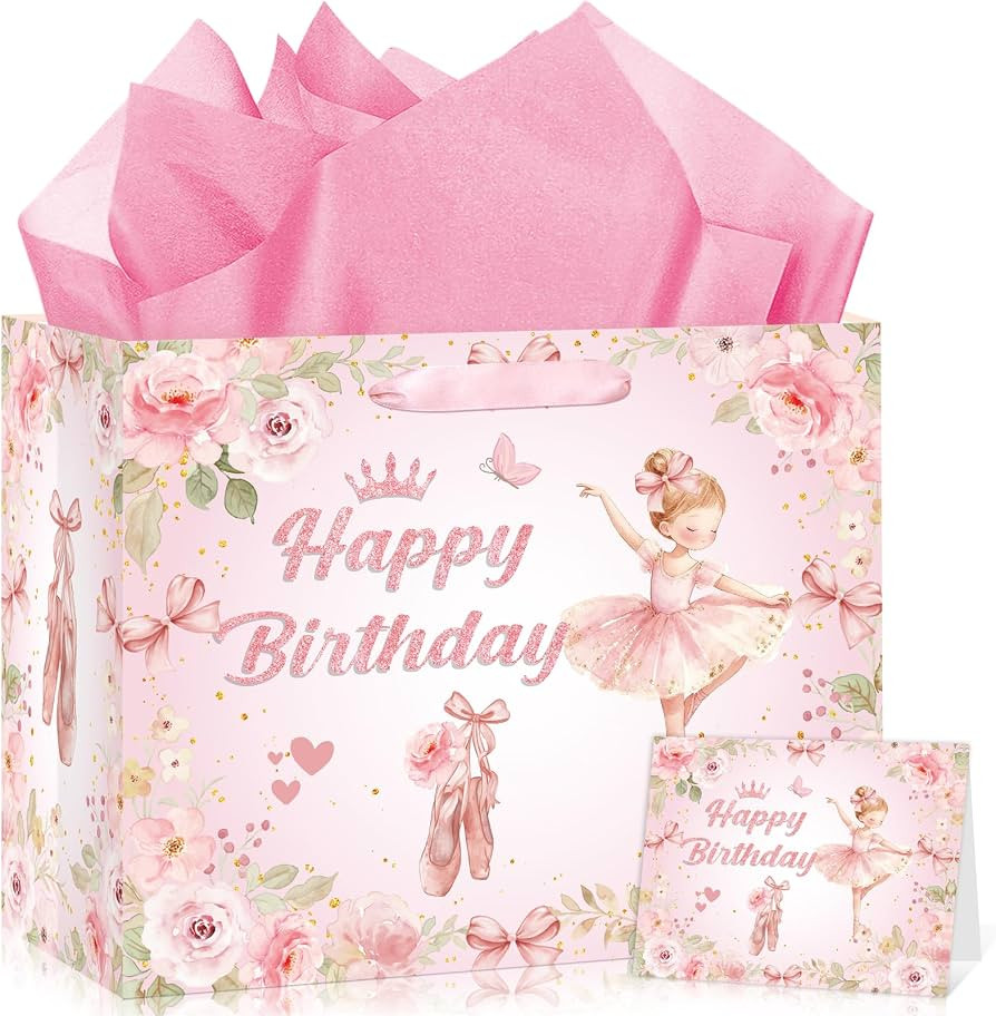 Neptniopllab Ballerina Birthday Gift Bags, Ballet Wrapping Paper Bag Pink Ballerina Party Decorat... | Amazon (US)