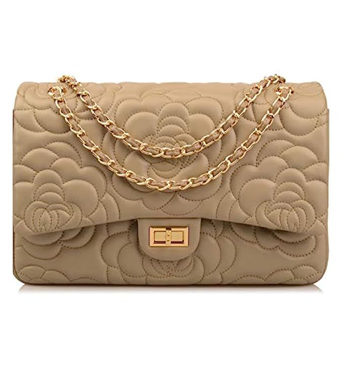 Ainifeel Women's Quilted Oversize Genuine Leather Shoulder Handbag Hobo Bag Purse | Amazon (US)