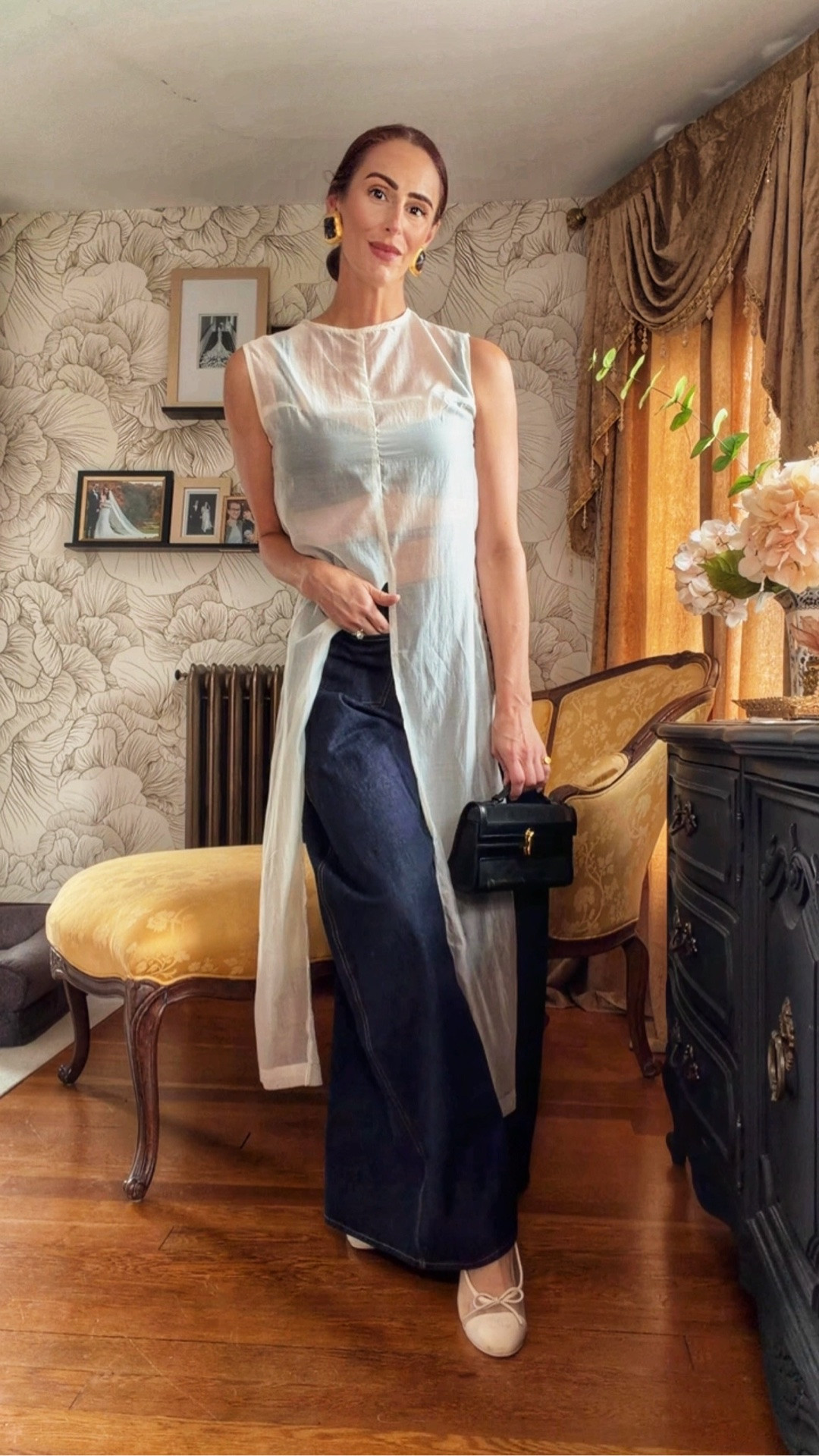 Today’s outfit 🤍 Playing with proportion + sheer layering.

I love how this longline sheer tunic completely transforms a pair of dark wide-leg jeans—the dramatic length adds movement while the ballet flats, structured mini bag + statement earrings keep everything feeling polished.

A little unexpected, a little editorial, but still completely wearable.

#LTKStyle #TodaysOutfit #OutfitInspo #PersonalStyle #StyleInspo

#LTKgrwm #LTKootd