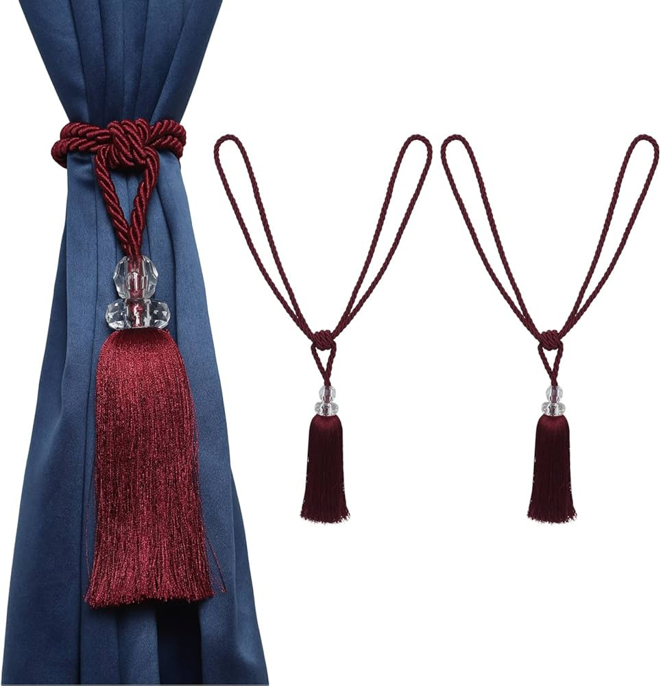 MALOINTEX 2 Pack Curtain Hand-Woven Tiebacks Crystal Holdbacks Home Decorative Tassels - Burgandy... | Amazon (US)