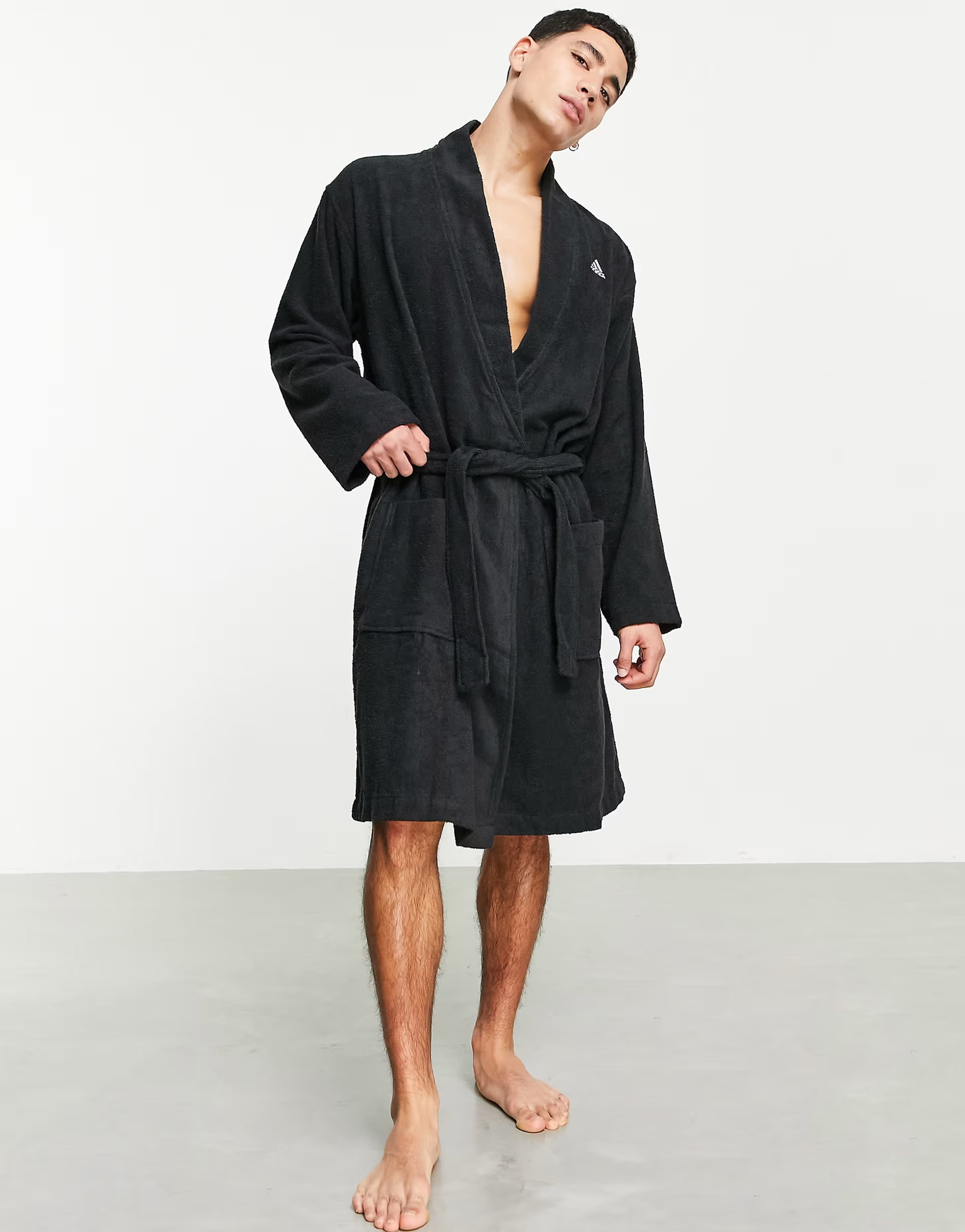adidas Sportswear bathrobe with three stripes in black | ASOS (Global)