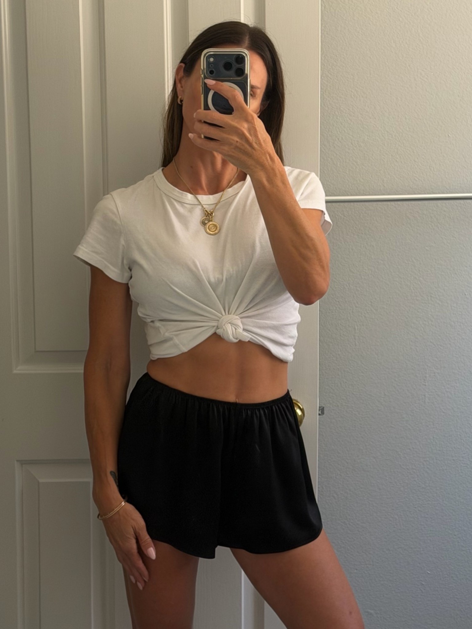 The BEST white tee and the BEST silk shorts 🤍

#LTKOver40 #LTKootd