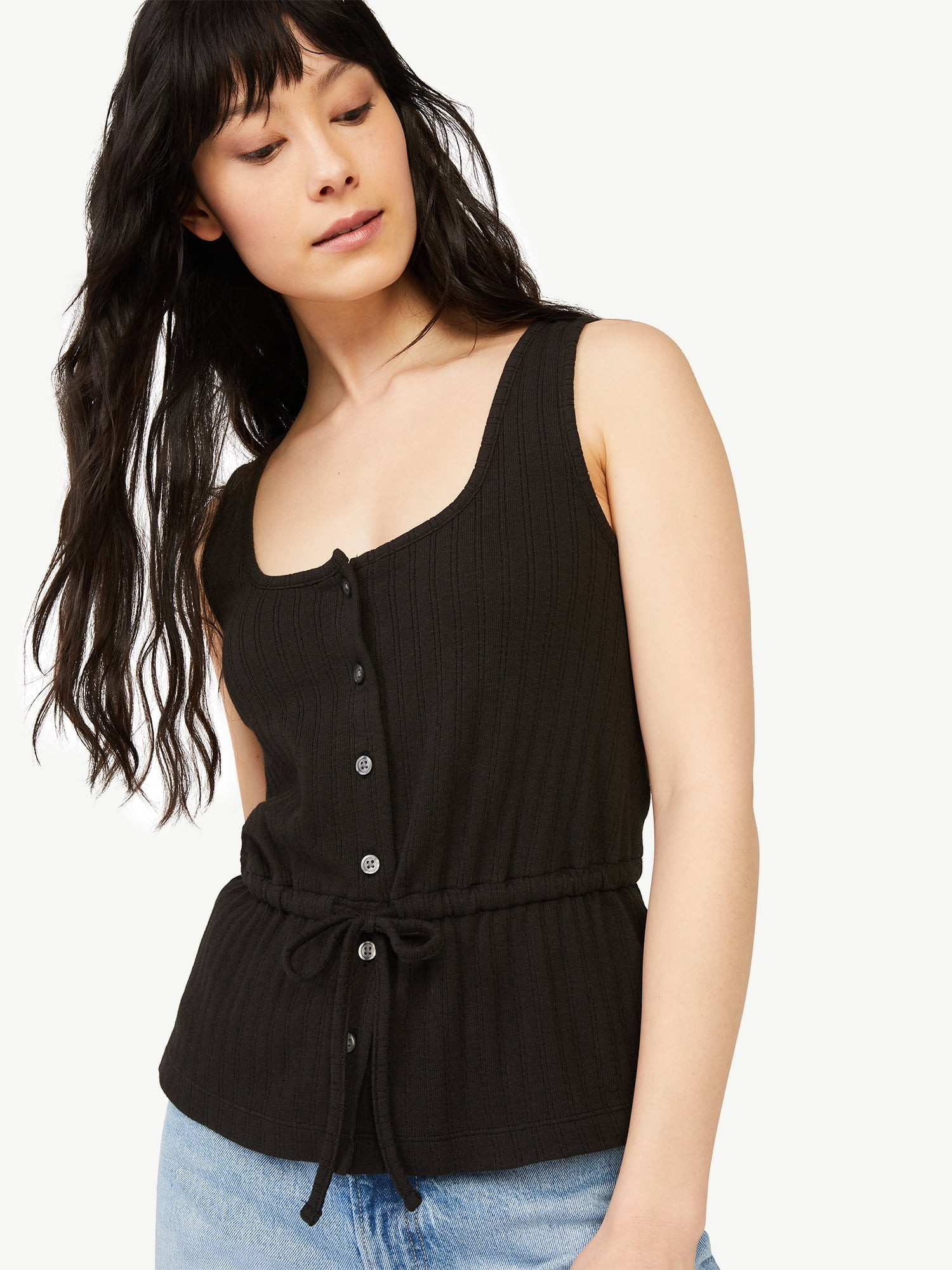 Free Assembly Women's Button Front Peplum Tank Top | Walmart (US)