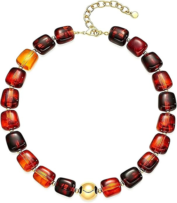 Chunky Beaded Necklaces for Women, Colorful Statement Choker, Boho Resin Beads Summer Vacation Je... | Amazon (US)
