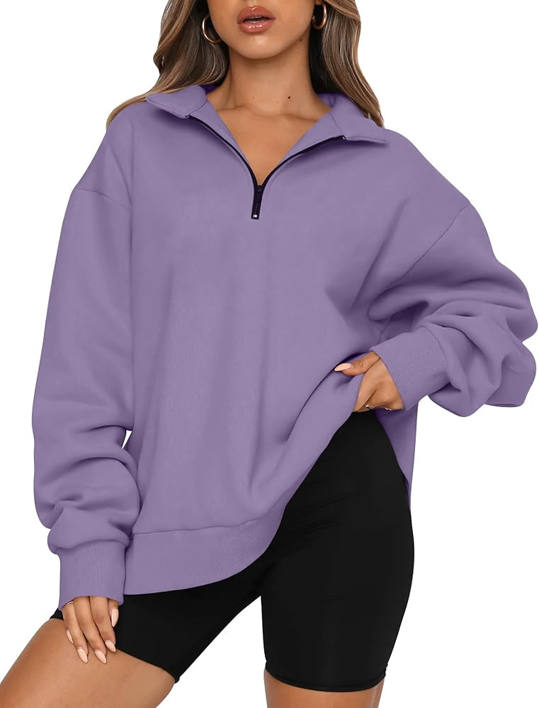 Trendy Queen Womens Oversized Sweatshirts Fall Sweaters Fashion Hoodies Half Zip Pullover Long Sl... | Amazon (US)