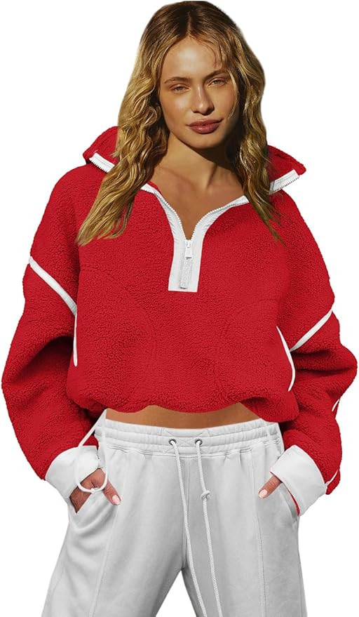 LAMISSCHE Half Zip Sweatshirt Women Oversized Sherpa Jacket V Neck Fleece Pullover Hoodie with Po... | Amazon (US)