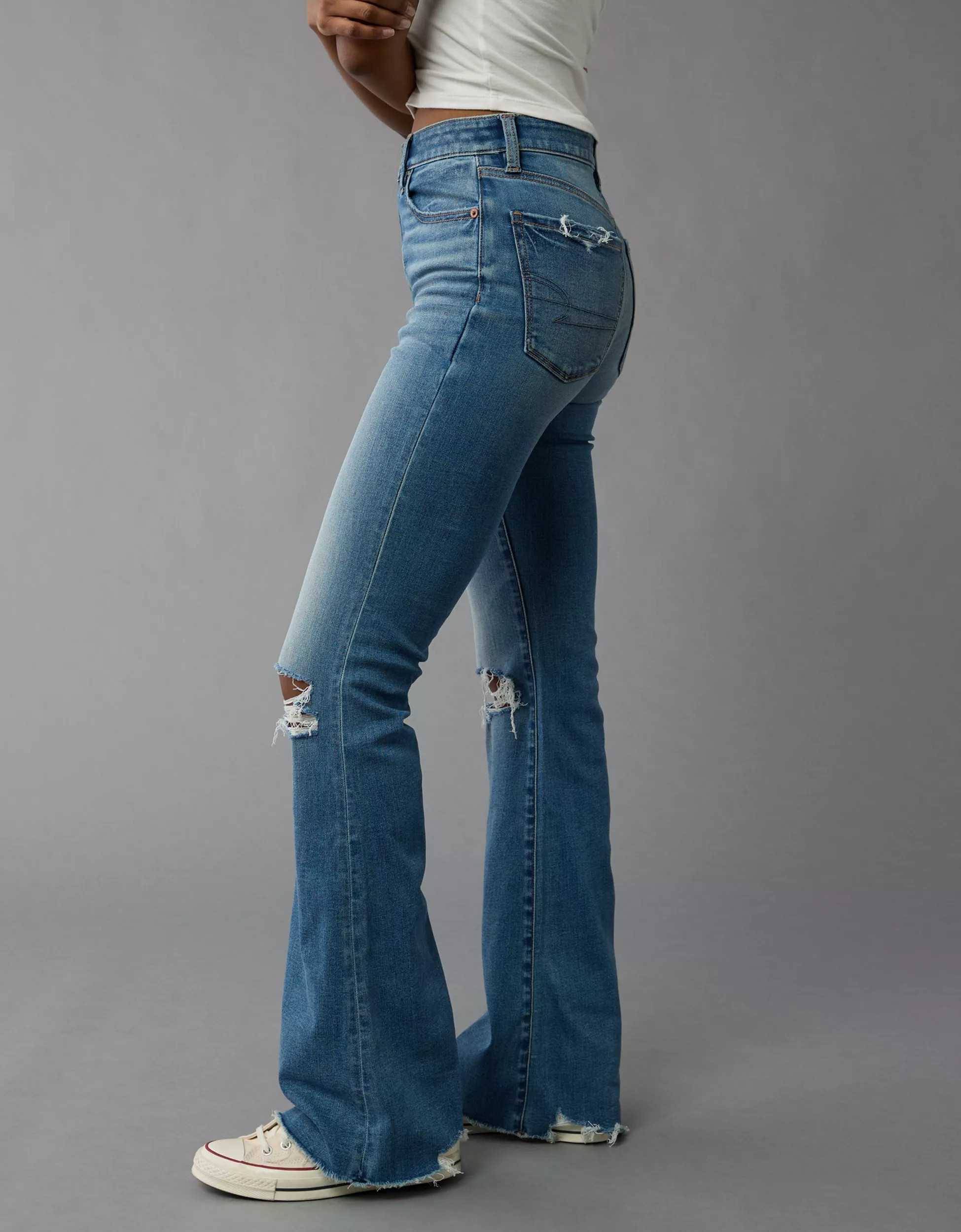 AE Next Level Super High-Waisted Ripped Flare Jean | American Eagle Outfitters (US & CA)
