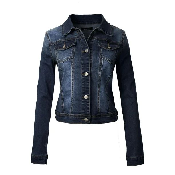 MixMatchy Women's Classic Casual Vintage Blue Stone Washed Denim Jean Jacket | Walmart (US)