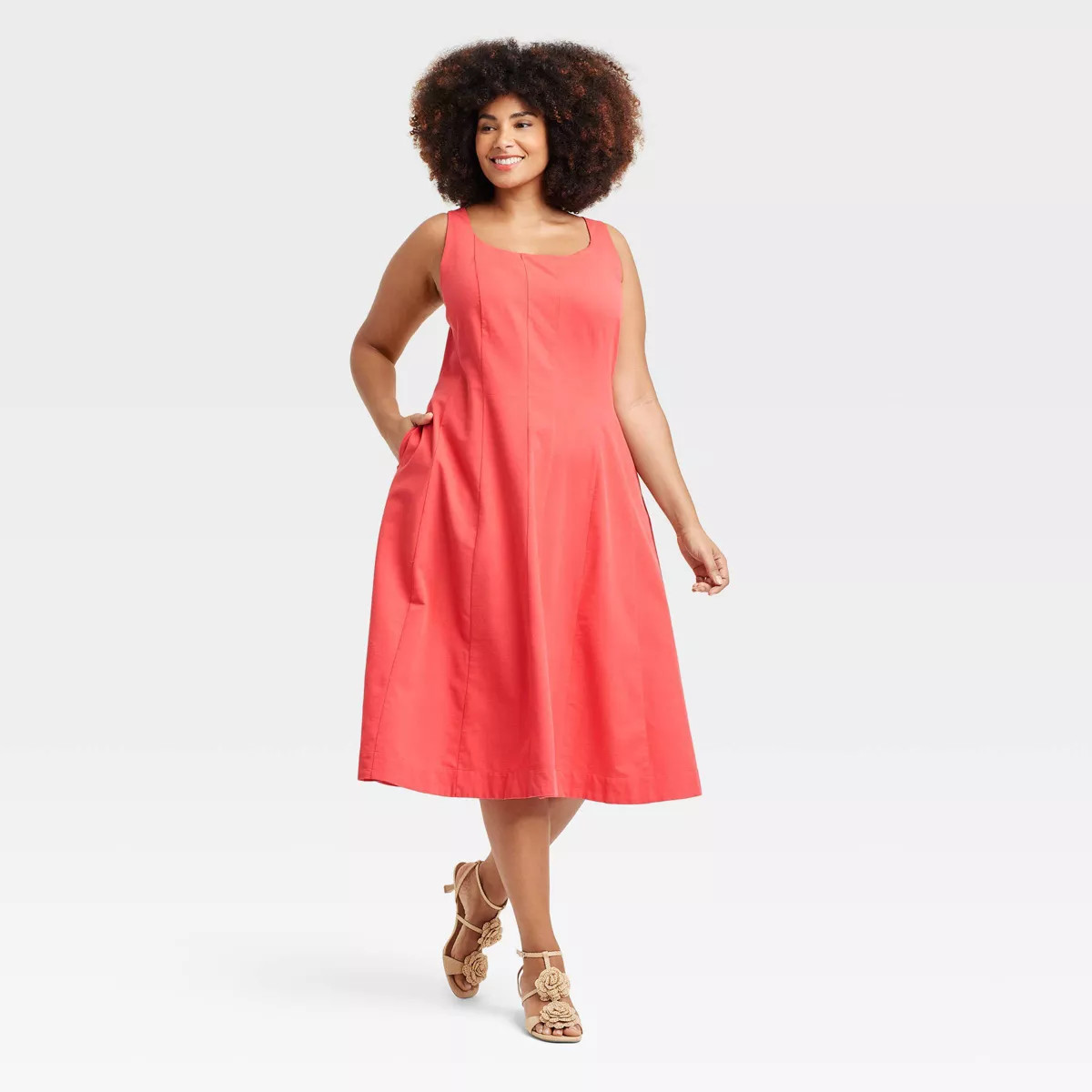 Women's Corset Midi A-Line Dress - A New Day™ Coral Red 24 | Target