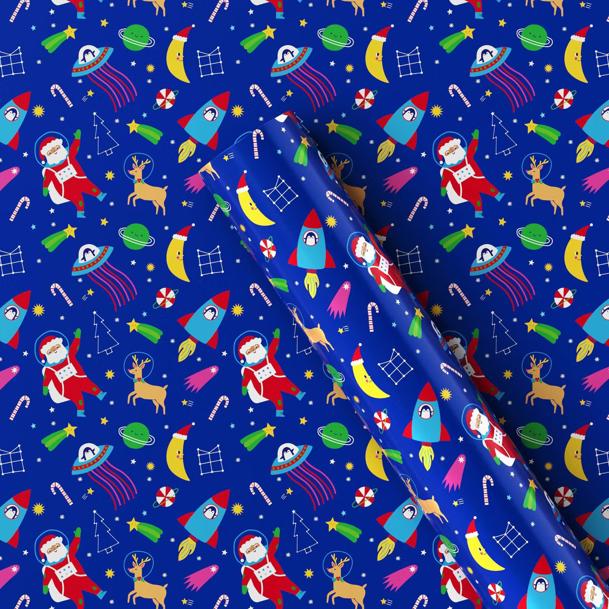 50 sq ft Space Santa Christmas Gift Wrap Dark Blue - Wondershop™ | Target