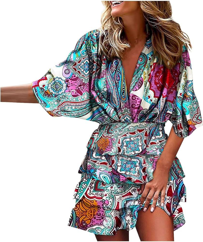 Hawaiian Dresses for Women 2024,Spring Summer Elegant Party Boho Maxi Dress Beach Vacation Easter... | Amazon (US)