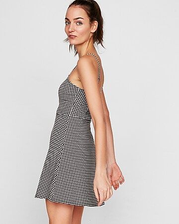 Gingham Adjustable Strap Fit And Flare Dress | Express