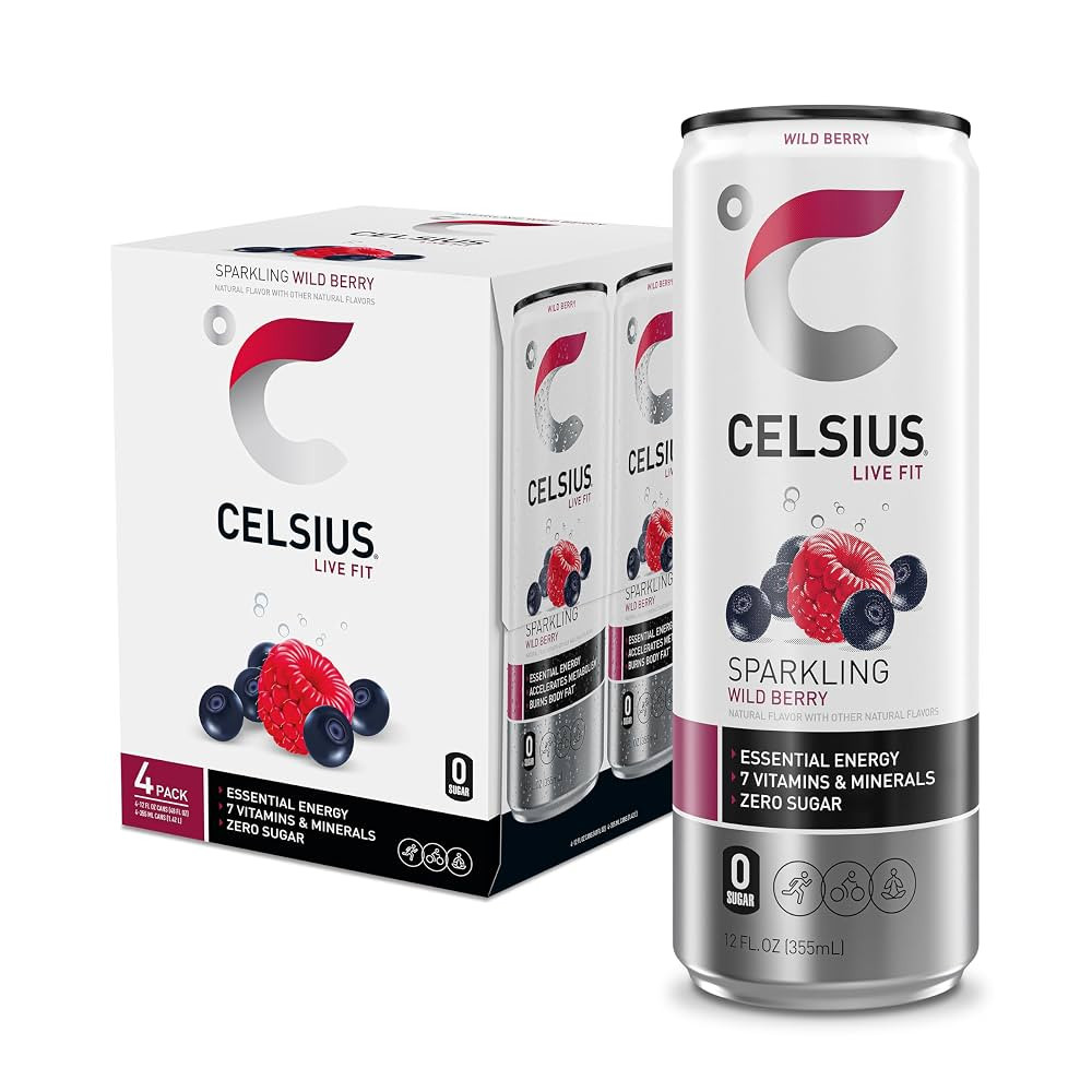 CELSIUS Sparkling Wild Berry Energy Drink, 12 Fl Oz Cans, 4 Pack | Amazon (US)