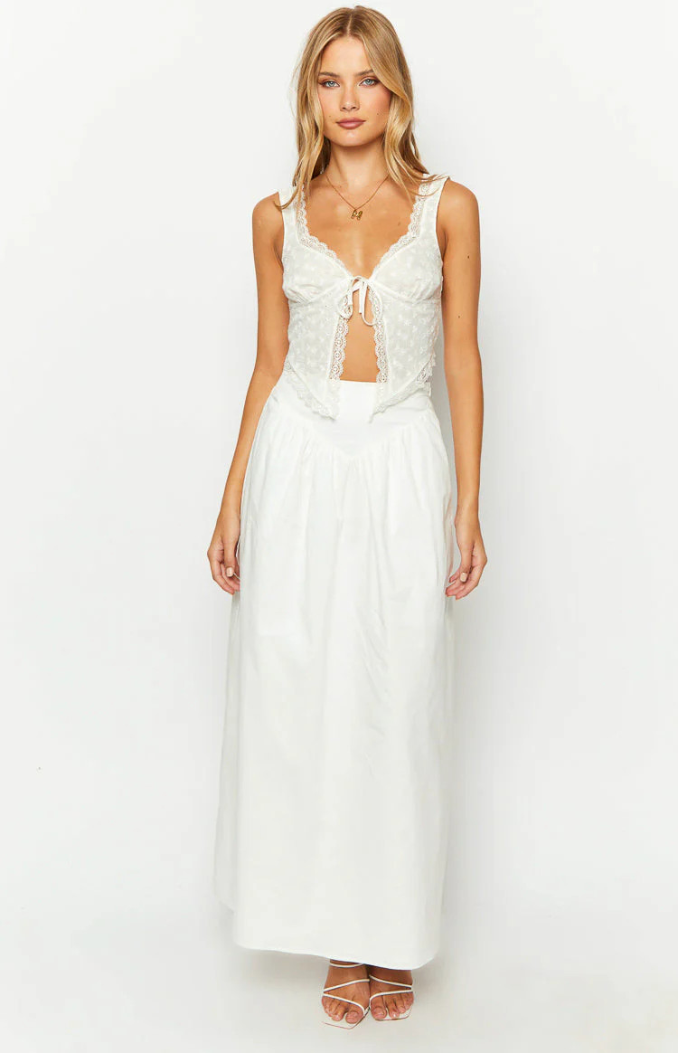 Sweetheart Swirl White Midi Skirt | Beginning Boutique (US)