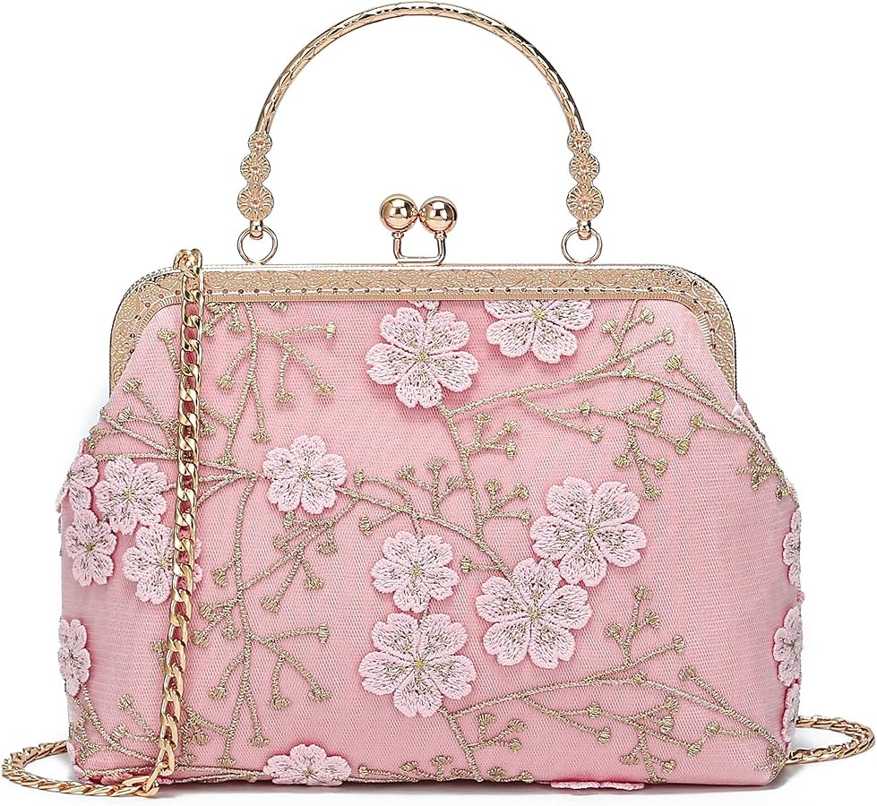 Rejolly Women Vintage Kiss Lock Top Handle Handbag Evening Purse Crossbody Shoulder Bag with Chai... | Amazon (US)