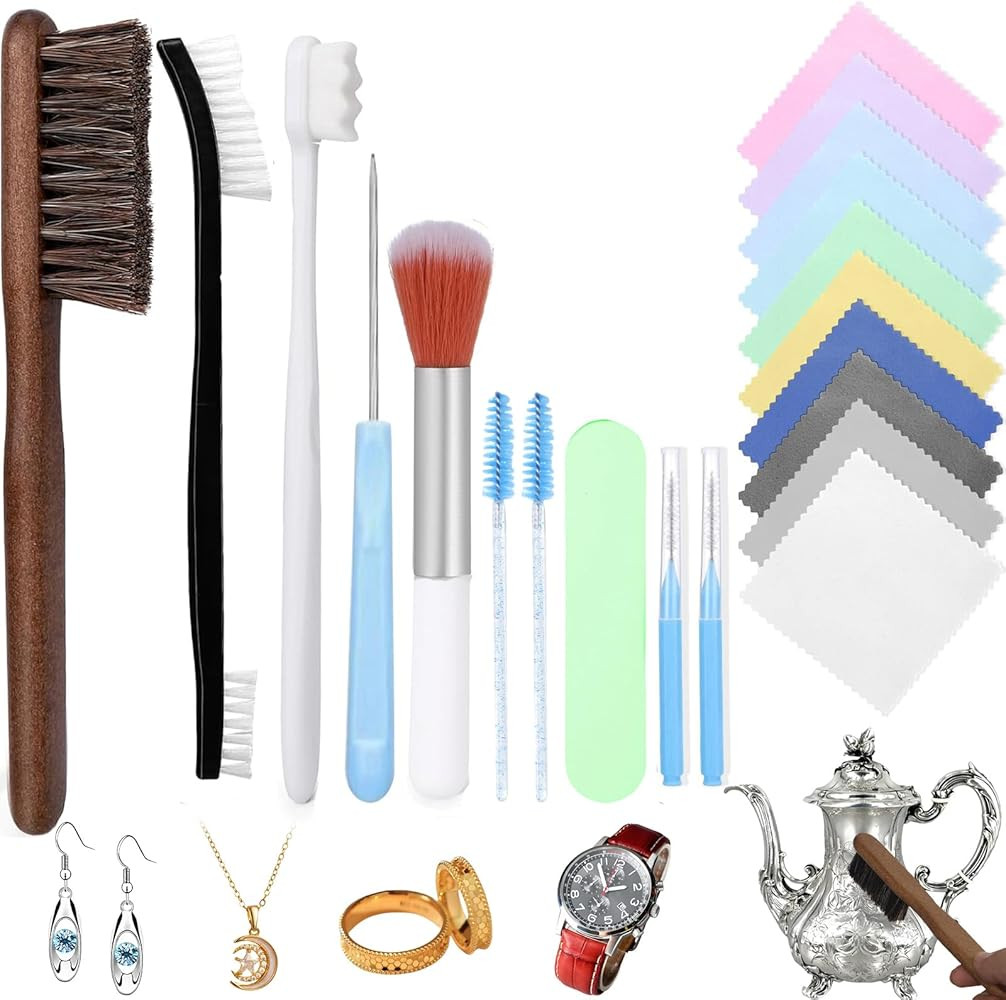 Jewelry Cleaning Kit,20 Pcs Professional Silver Cleaning Kit with Polishing Cloth Needles Brush f... | Amazon (US)