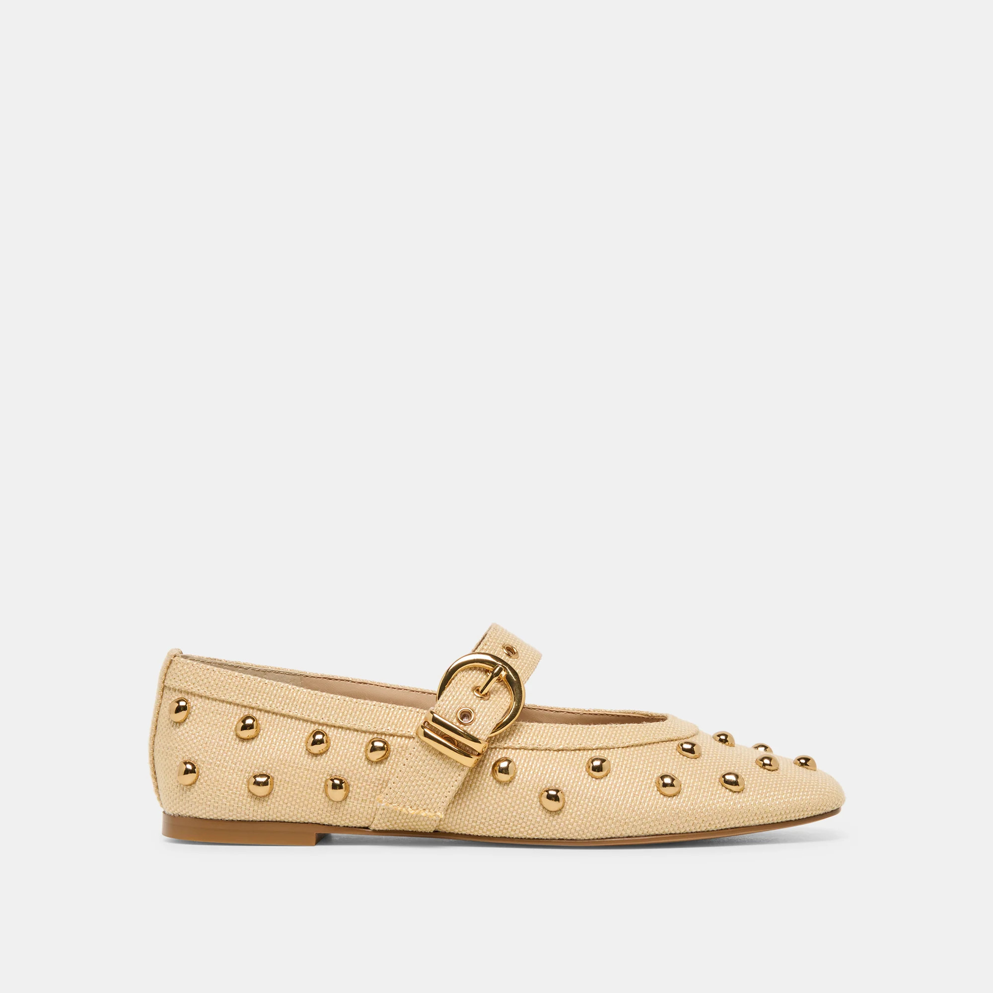 Mikel Stud Ballet Flats Lt Natural Raffia | DolceVita.com