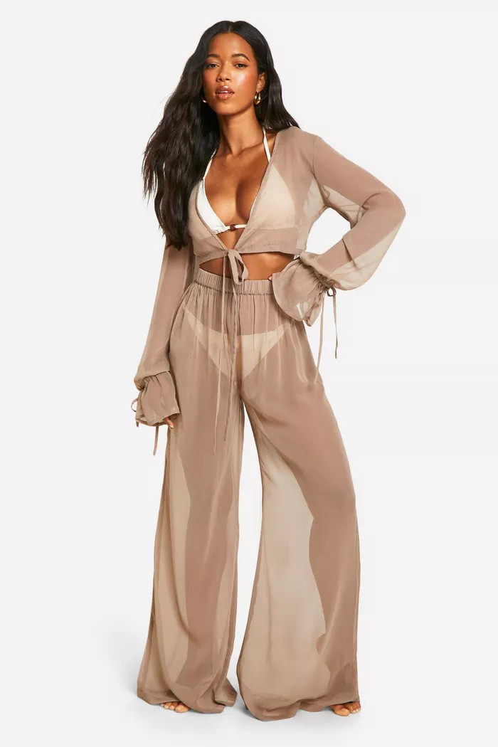Tie Crop Top And Beach Pants | boohoo (US & Canada)