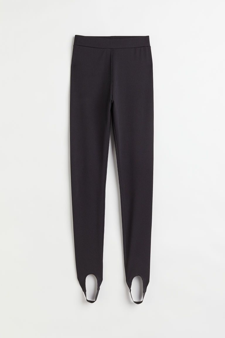 H & M - Ribbed stirrup leggings - Black | H&M (UK, MY, IN, SG, PH, TW, HK)