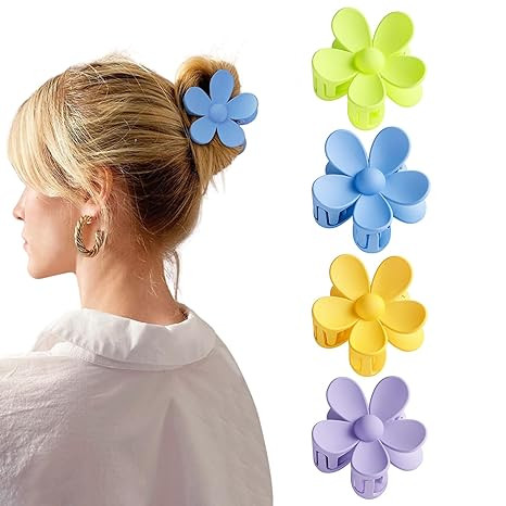 TODEROY 4 PCS Big Hair Claw Clips Matte Flower Hair Clips Non-Slip Cute Hair Catch Barrettes Plas... | Amazon (US)