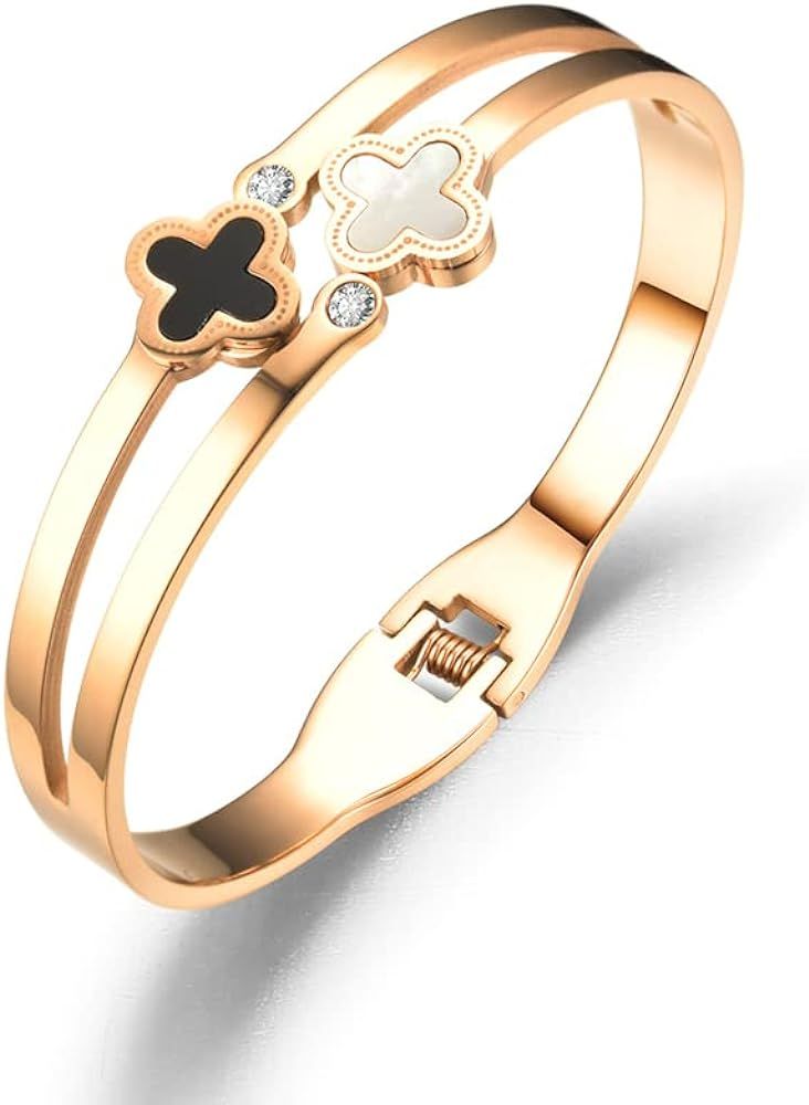 Pera Jewelry 14K Gold Plated Bangle Bracelet, Zirconia Simulate Diamond Bangle for Women with Gift B | Amazon (US)