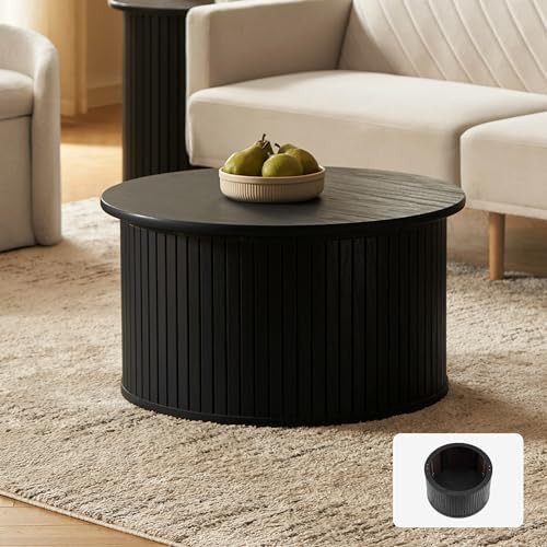 mopio Quin Tambour Round Circle Coffee Table with Storage, Drum Accent, Mid Century Modern, Wood,... | Amazon (US)