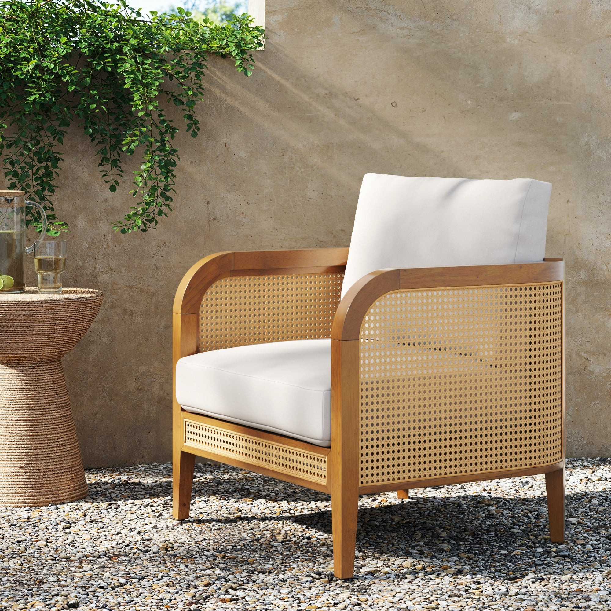 Solid Wood & Rattan Outdoor Patio Cushioned Arm Chair | Nathan James