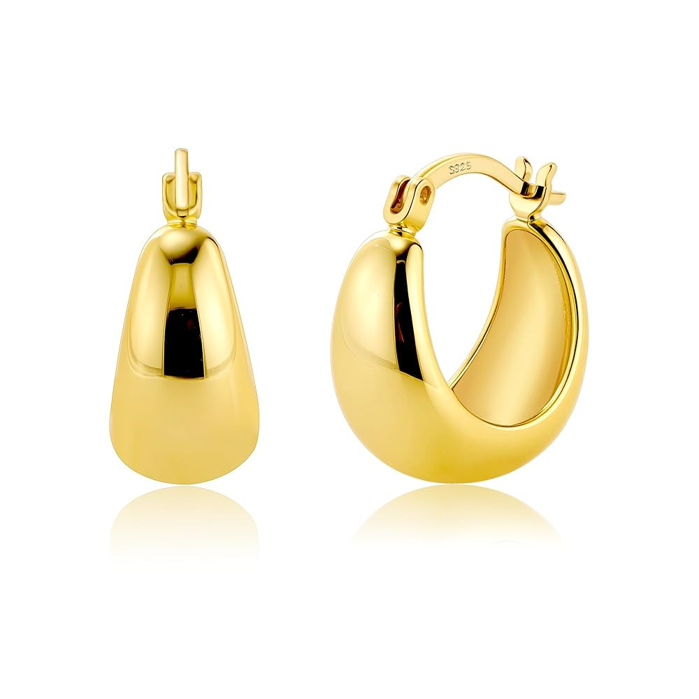 KISSPAT Sterling Silver Chunky Hoop Earrings for Women Hypoallergenic Thick Huggie Earring Wide H... | Amazon (US)