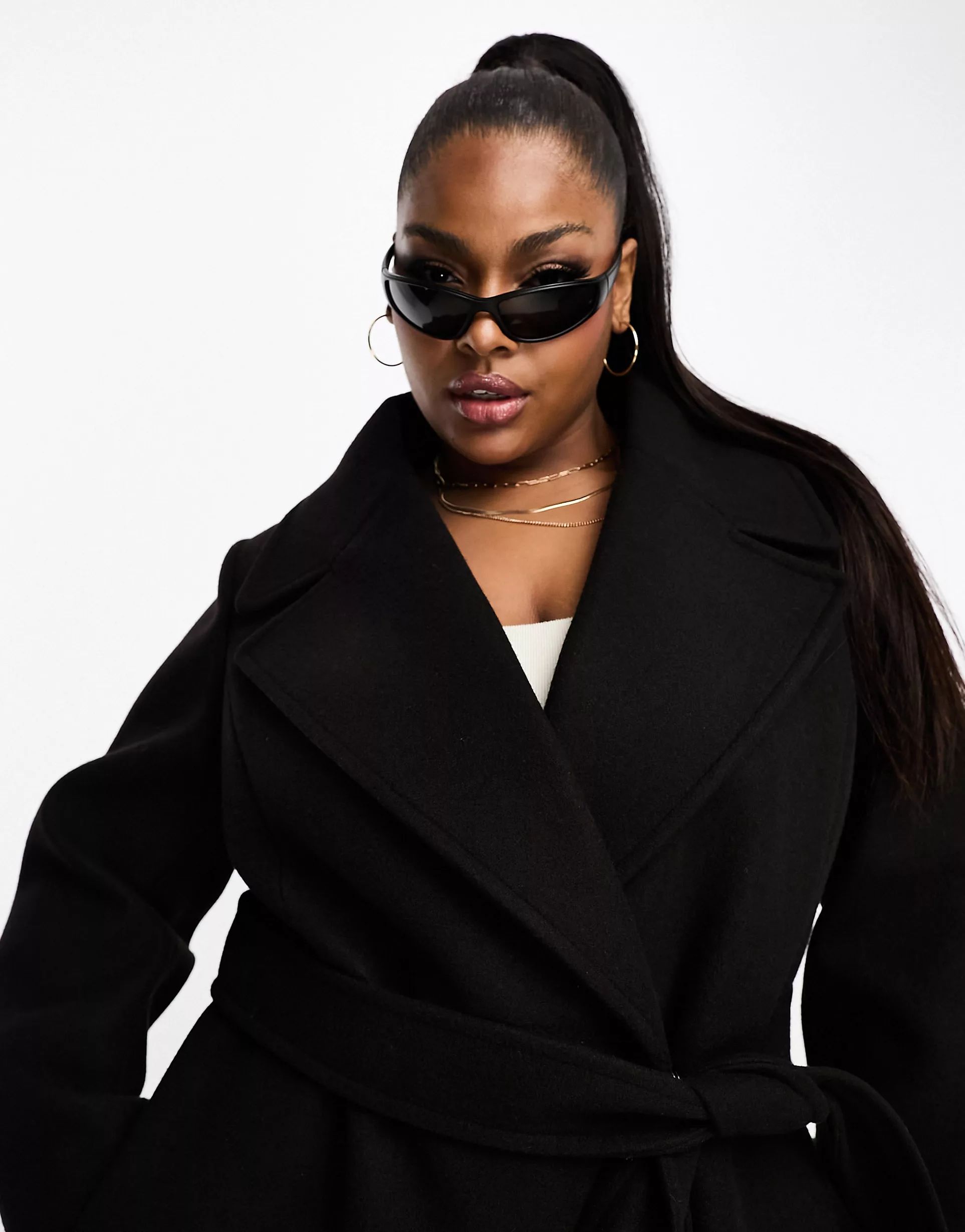 Ever New Curve formal wrap coat with tie belt in black | ASOS (Global)