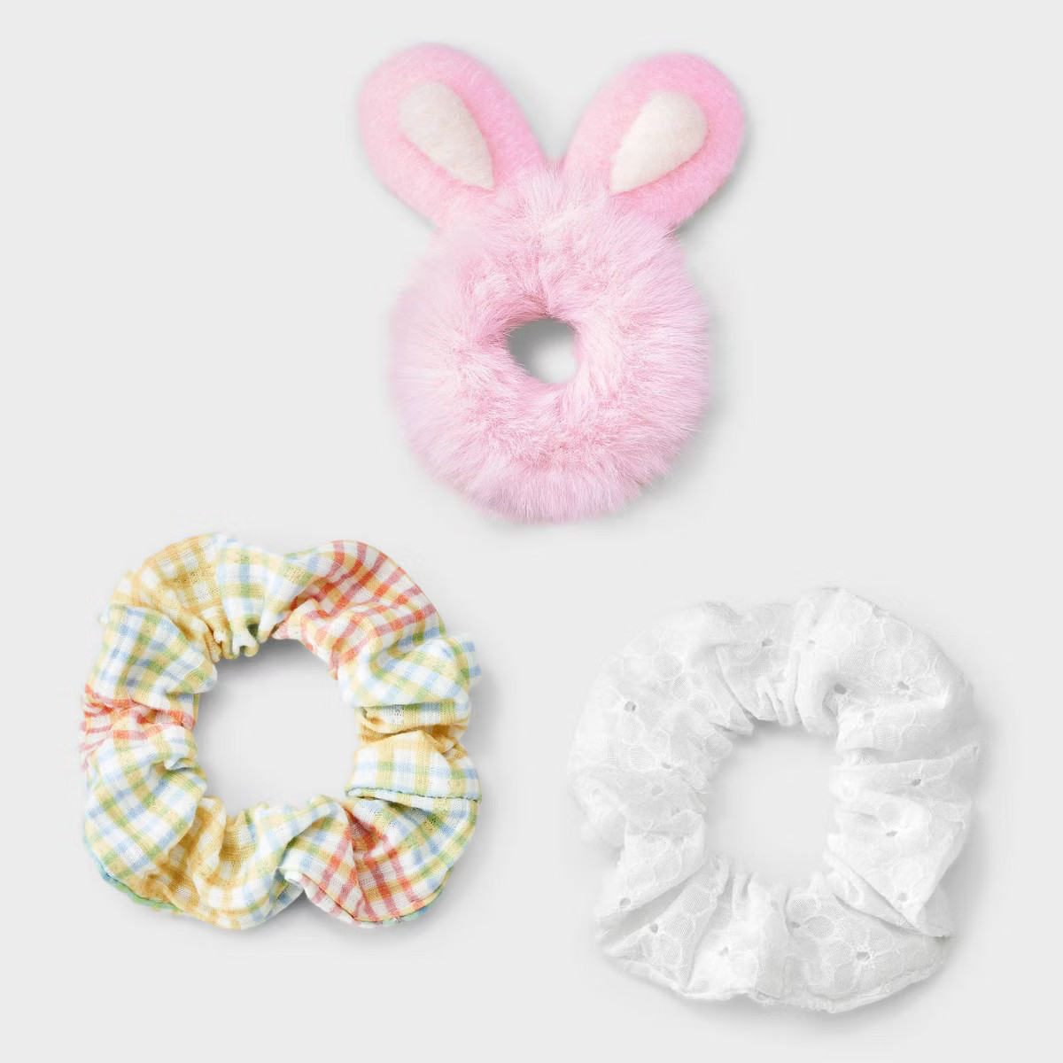 Easter Fur Bunny Ear and Plaid Hair Twister Set 3pc - Pink/White | Target