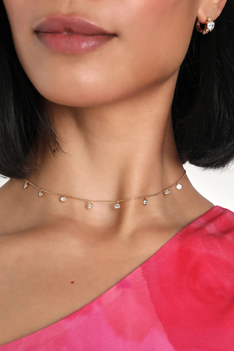 Meant to Sparkle 14KT Gold Rhinestone Choker Necklace | Lulus