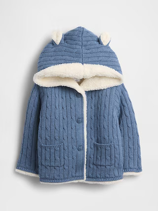 Baby Sherpa-Lined Cable-Knit Bear Cardigan | Gap (US)