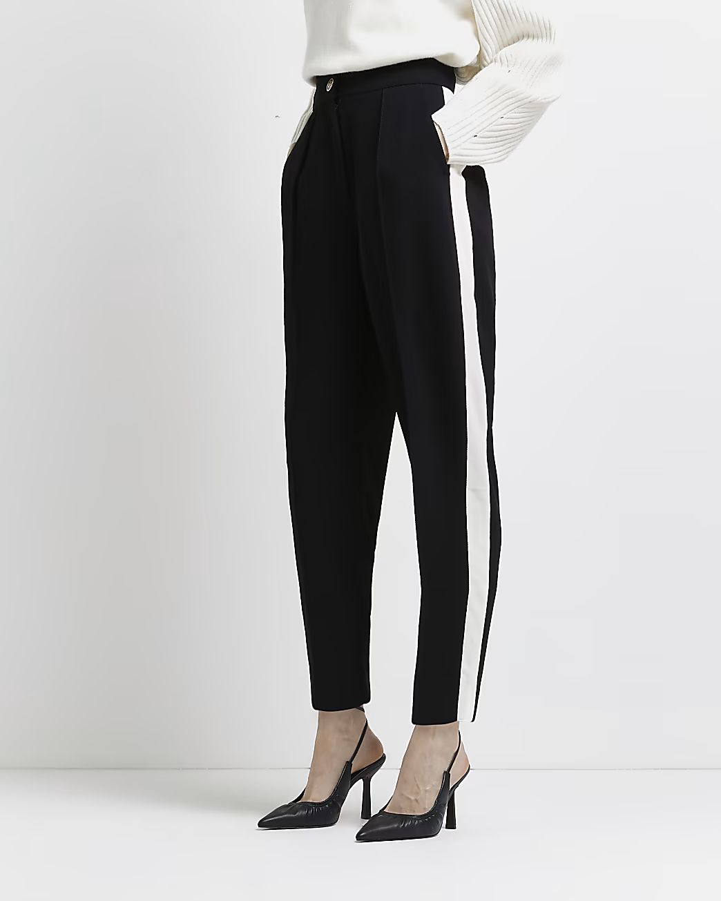 Black side stripe tapered trousers | River Island (UK & IE)