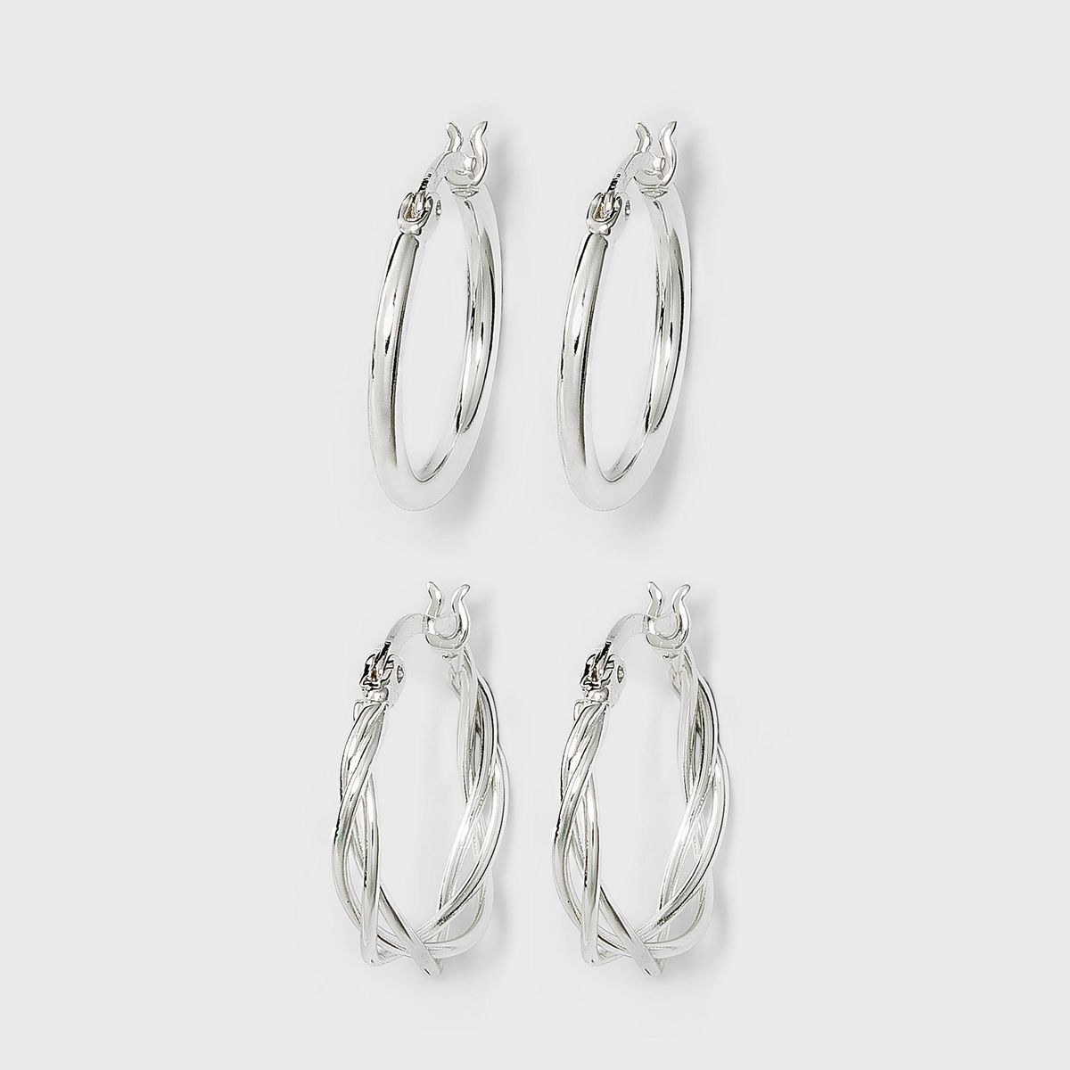 Silver Plated Braided and Polished Hoop Earring Set 2pc - A New Day™ Silver | Target