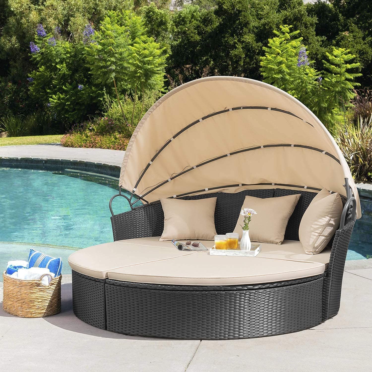 Homall Patio Outdoor Daybed with Retractable Canopy, Rattan Wicker Sectional Seating with Washabl... | Amazon (US)
