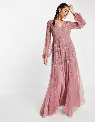 ASOS DESIGN maxi dress with blouson sleeve and delicate floral embellishment | ASOS (Global)