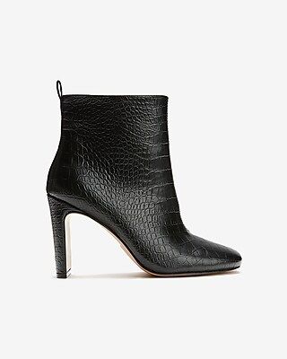 Croc-Embossed Square Toe Booties | Express