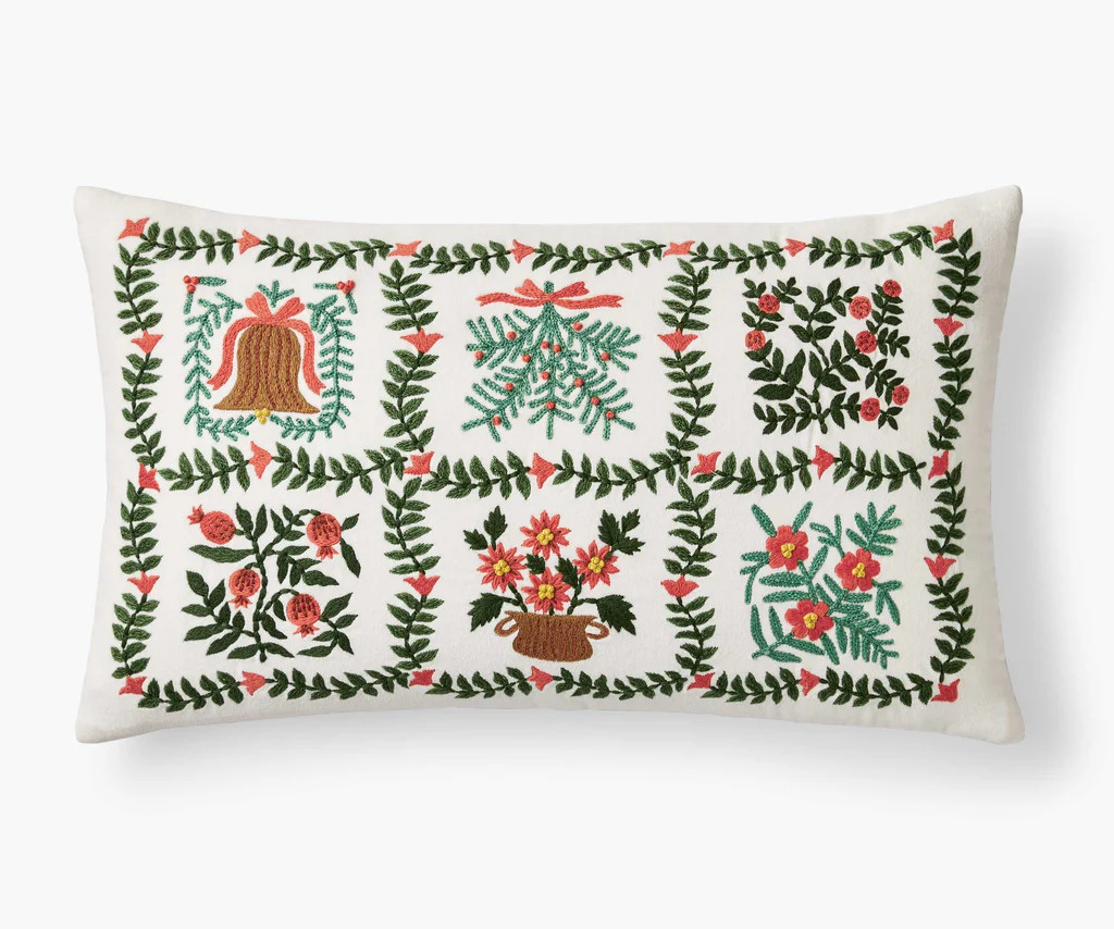 Embroidered Lumbar Pillow Cover - Christmastide | Rifle Paper Co.