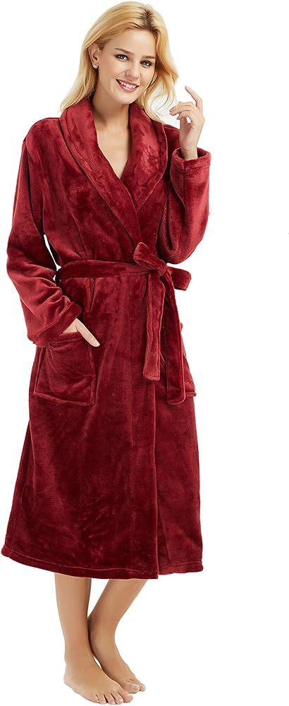 HEARTNICE Womens Hooded Fleece Robe, Soft Plush Bathrobe for Womens, Fluffy Cute Long House Coat | Amazon (US)