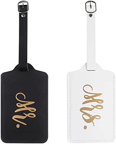 2PCS Mr and Mrs Honeymoon Luggage Tags PU Leather Suitcase Labels Name Card Holder Bridal Shower Gif | Amazon (US)