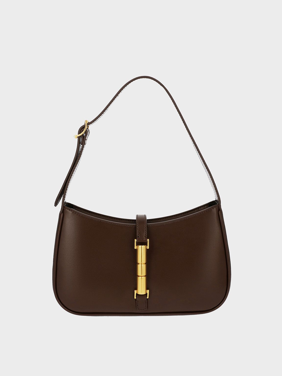 Dark Brown Cesia Metallic Accent Shoulder Bag | CHARLES & KEITH | Charles & Keith EU