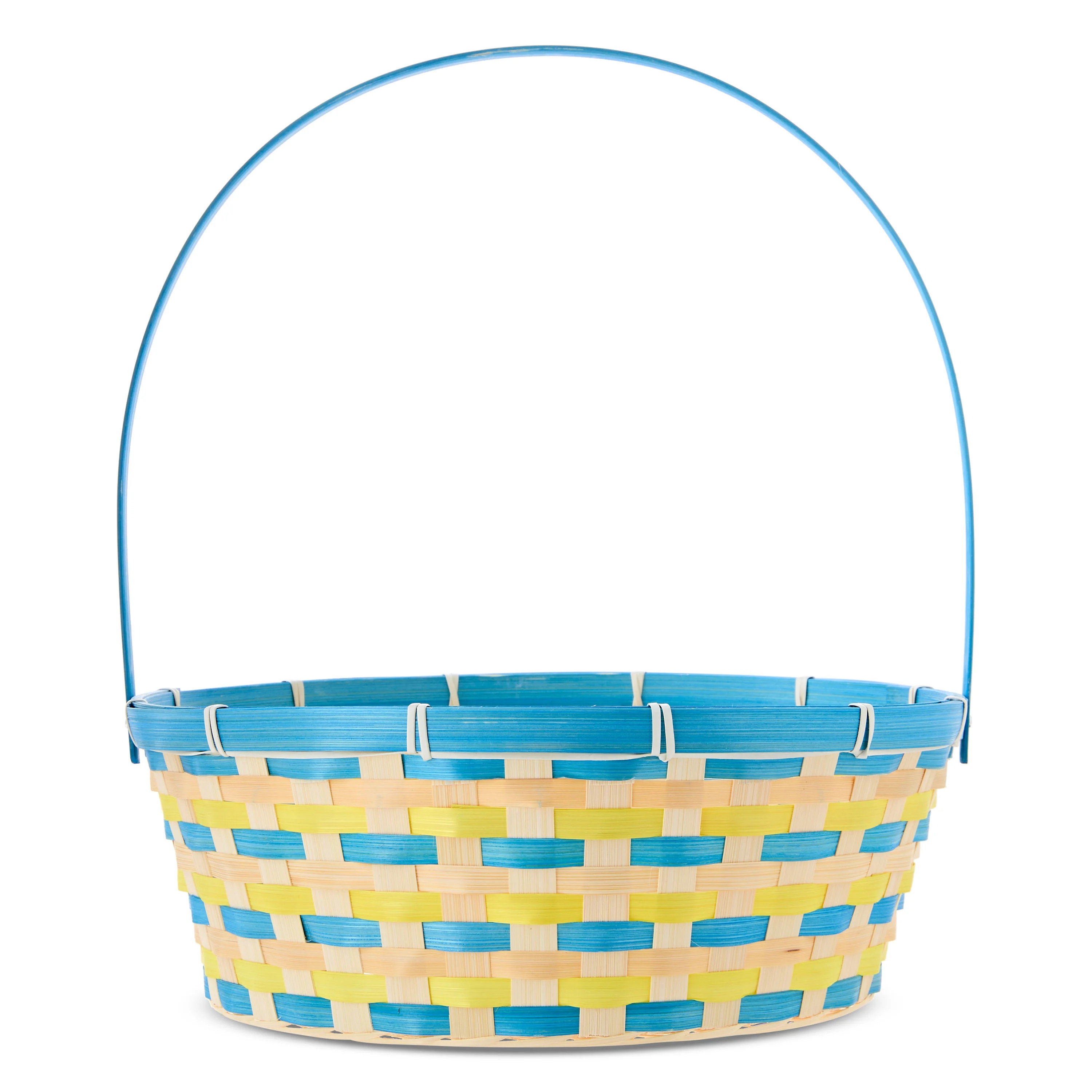 Round Bamboo Basket, Blue and Yellow, 13.5" x 16", Easter by Way To Celebrate | Walmart (US)