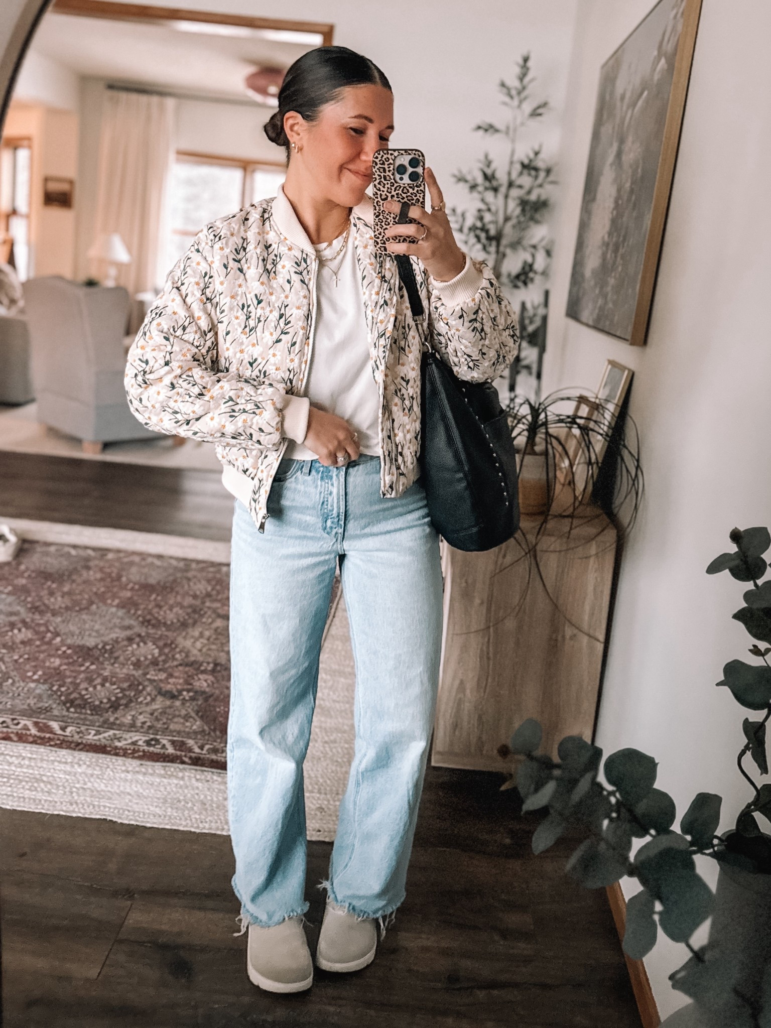 The best ever jeans! I’m wearing 4 - extra high rise and wide leg. Float bomber jacket is the cutest statement for spring 🪻 

#LTKmomlife #LTKgrwm #LTKootd