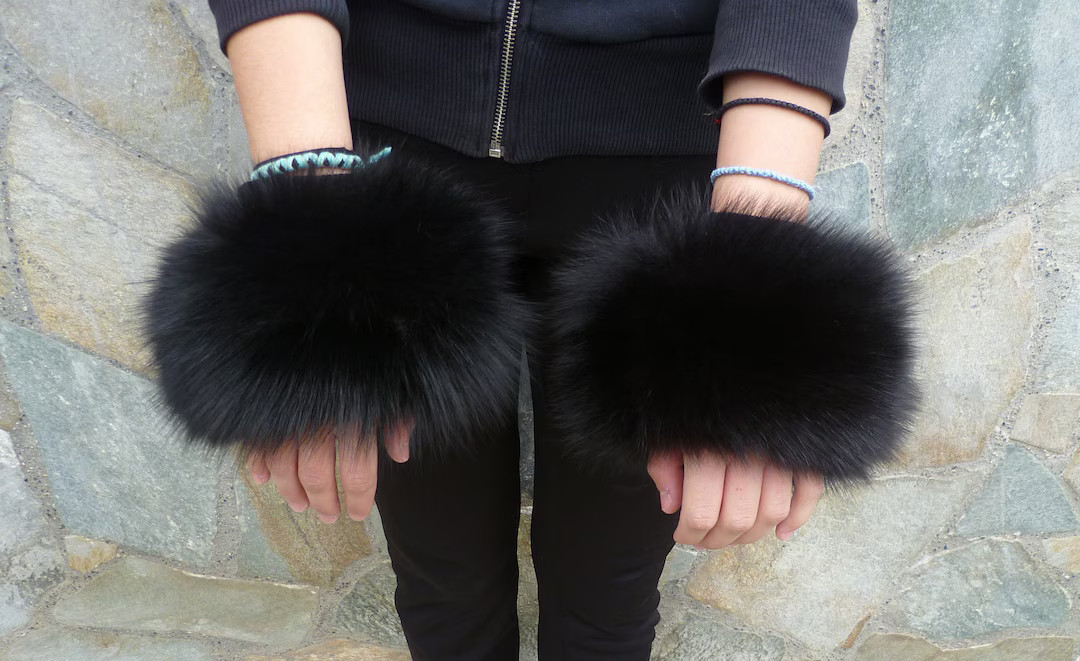 Black Real Fox Fur Cuffs. - Etsy | Etsy (US)