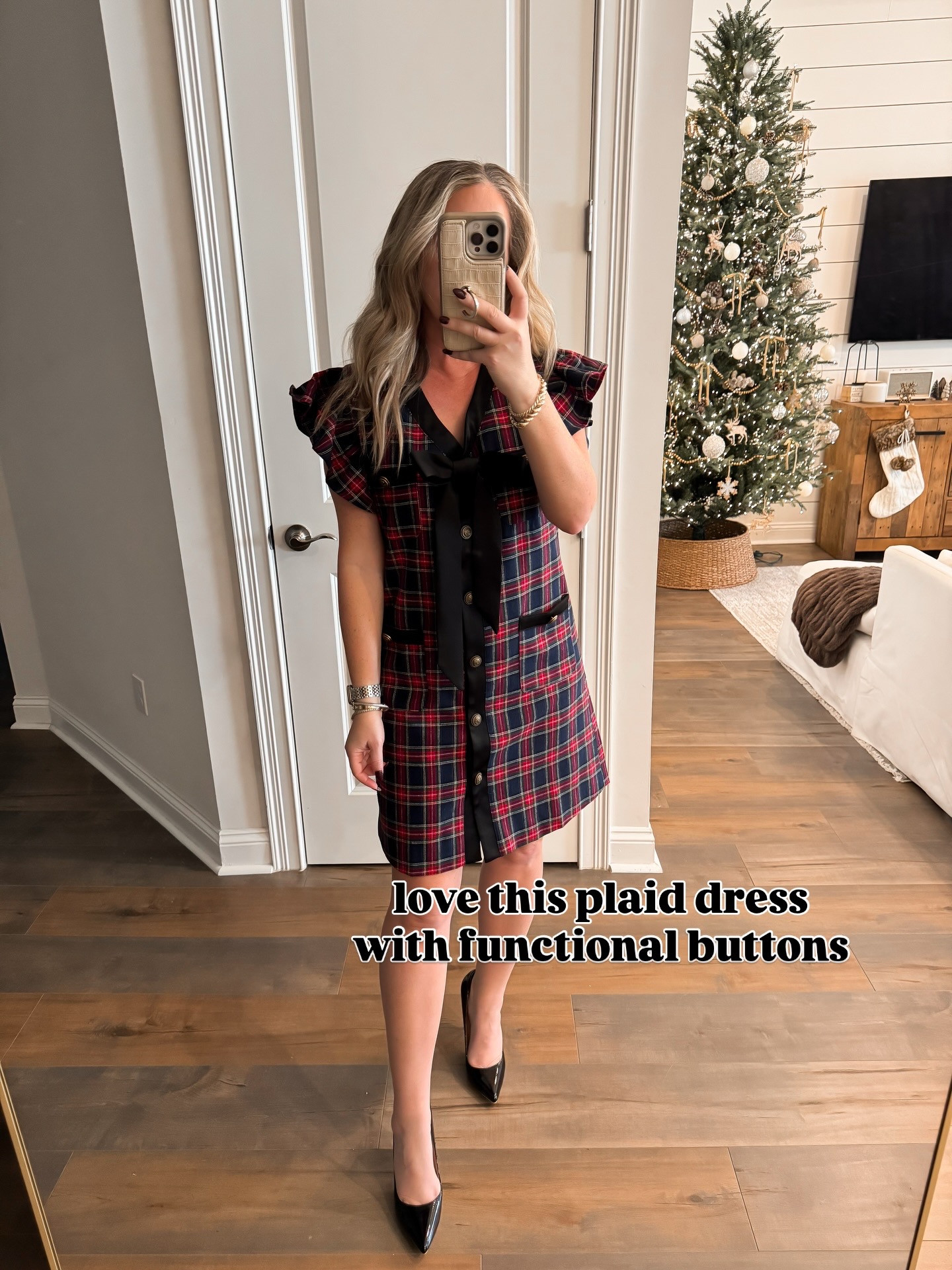 Holiday outfit inspo from Amazon ✨ Festive plaid dress with bow tie, ruffle sleeve, holiday look, Christmas outfit, dressed up, elevated holiday style, look for less, Amazon fashion. 
 

 #LTKHoliday #LTKootd #LTKFindsUnder50