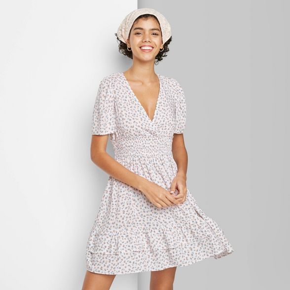 Women's Short Sleeve Plunging Smocked Waist Dress - Wild Fable™ | Target