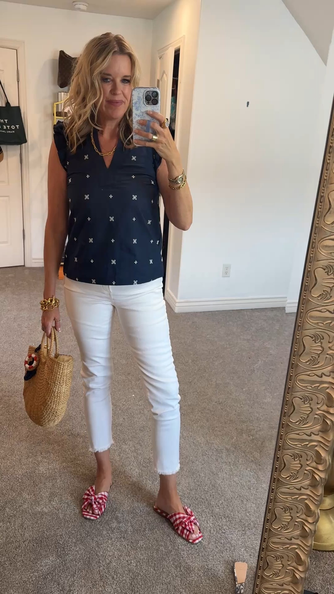 🚨Promo code for Gibson look 10% off code: DARCY10

Gibsonlook top you’re going to want to wear all summer long for work and play!

can even work for patriotic outfits❤️💙

tops fit tts I am wearing is a small 

White jeans Chicos no stain jeans  tts I am in the 0 Chicos which is a 4/6

Gingham bow  sandals $25

Amazon find raffia bag $17

With Target bag charms 
Crab 🦀 $10
Anchor & lifesaver $10

Jewlery a mix of all my everyday pieces I wear
Julie Vos
Abbot Lyon
Allie Bess- 20% off DARCY20
Lisi lurch 

#LTKFindsUnder100 #LTKSummerEdit #LTKStyleTip