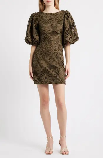 CIEBON Kesia Floral Embroidered Paisley Minidress in Olive at Nordstrom Rack, Size Small | Nordstrom Rack