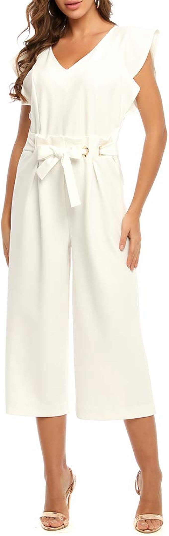 MACLLYN Women’s Jumpsuits High Waist Leg Jumpsuit Rompers with Belt | Amazon (US)