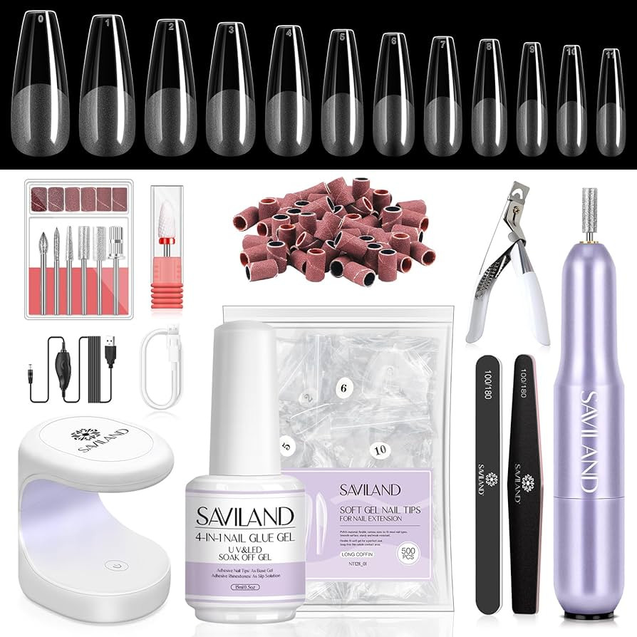 SAVILAND Gel X Nail Kit: All-in-1 Beginner Gel Nail Kit with Nail Drill 0.5Oz Nail Glue Gel 500PC... | Amazon (US)